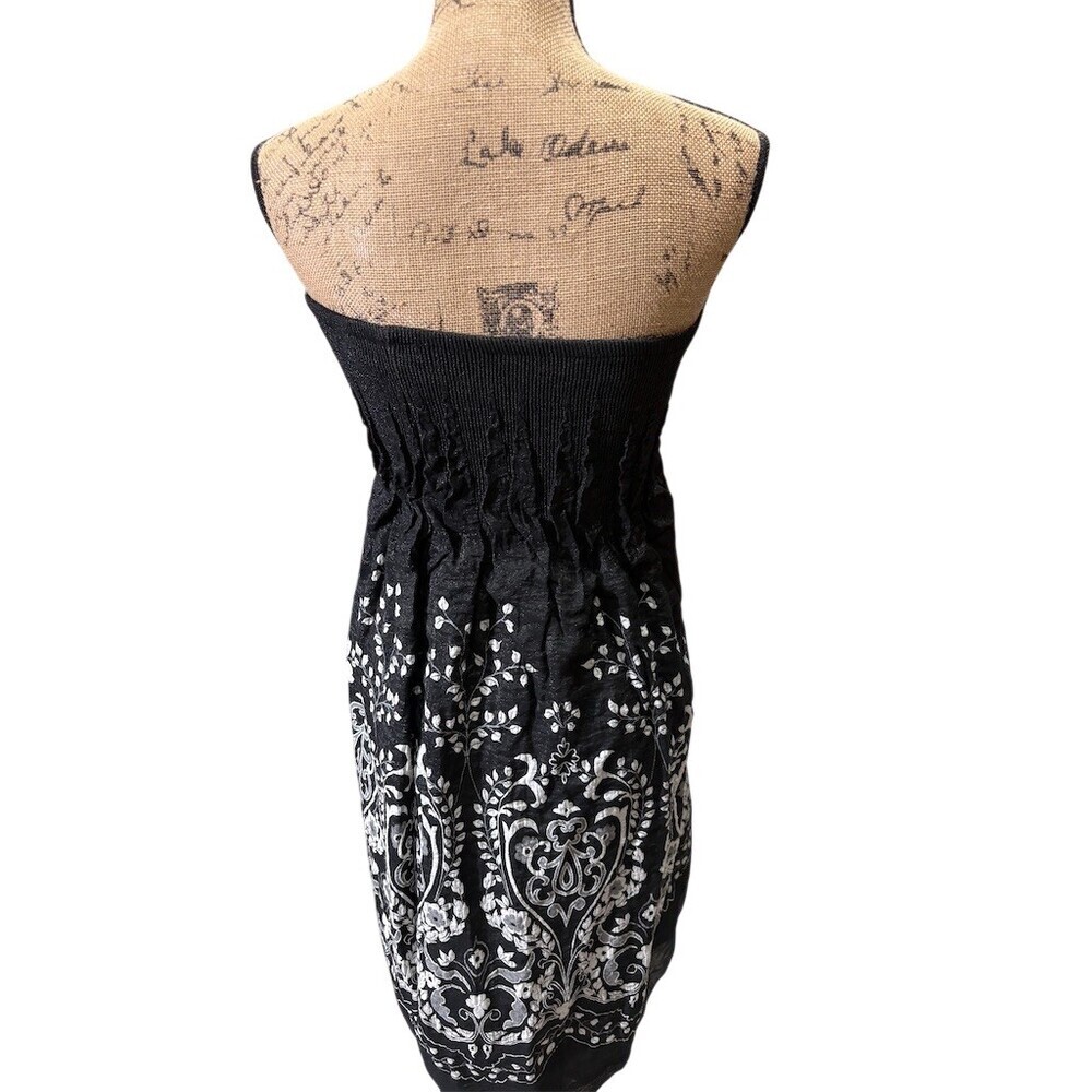MSK Dress Womens XL Strapless Black & White Shimmer Floral Paisley Babydoll - Picture 6 of 8